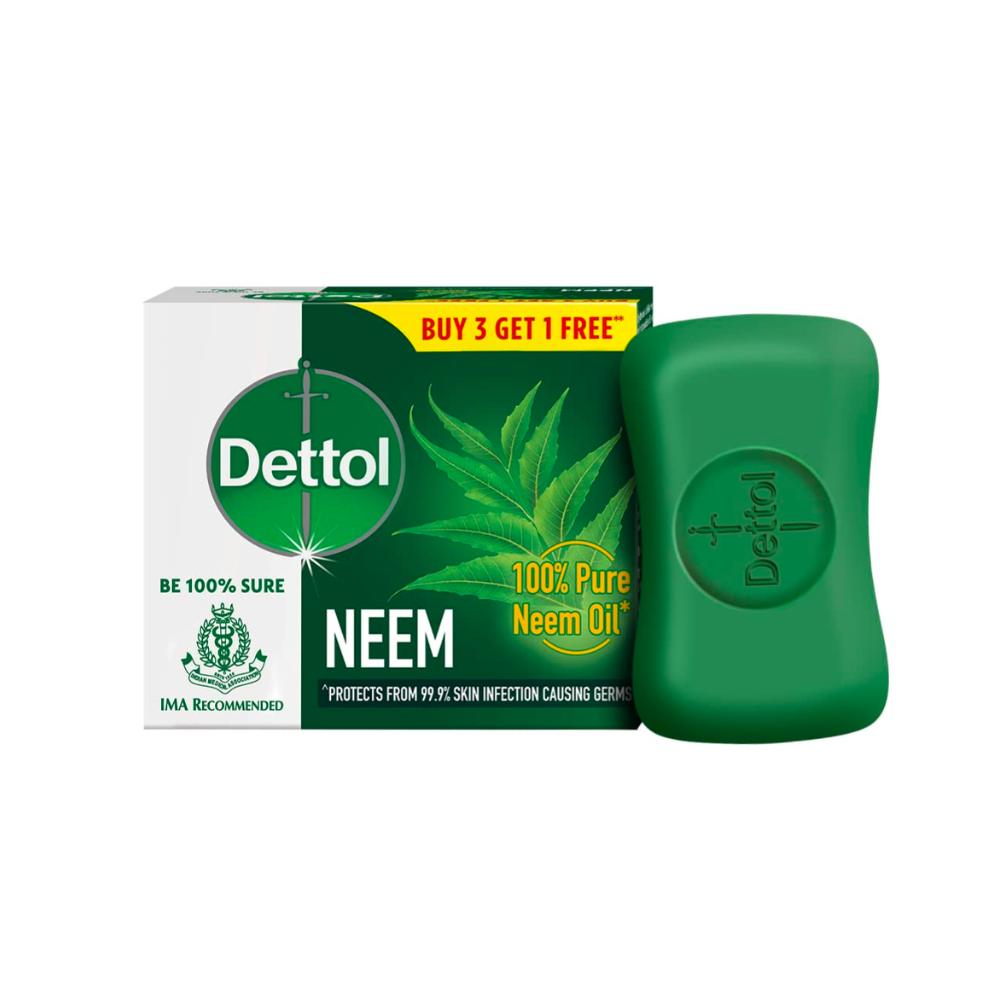 Buy Dettol Neem Bathing Soap Bar with Pure Neem Oil 75g (Buy Get  Free) Online Texinkart