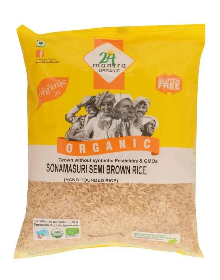 24 Organic Mantra Sona masuri Raw Semi Brown Rice Handpounded 24 Mantra