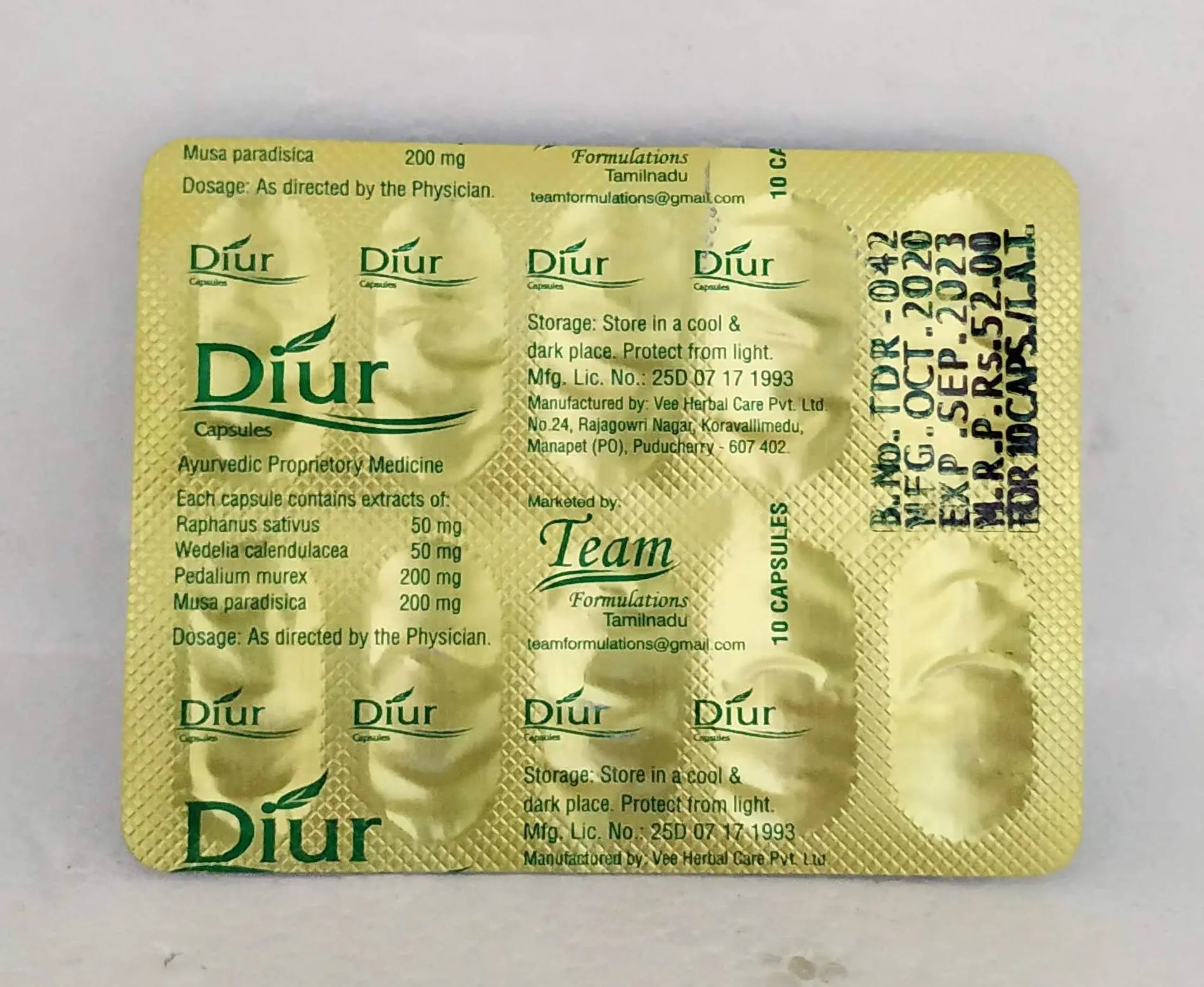 Diur capsules - 10capsules Vee herbals