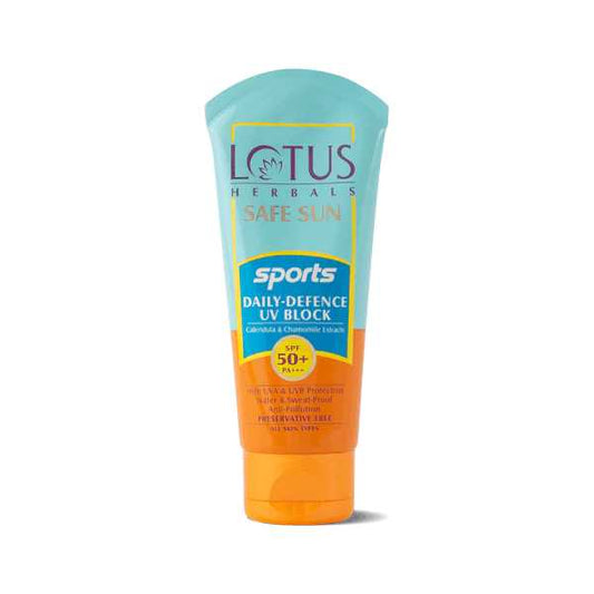 Lotus Herbals Safe Sun Sports Daily-Defence UV Block Sunscreen SPF 50+ - 80 gm Lotus