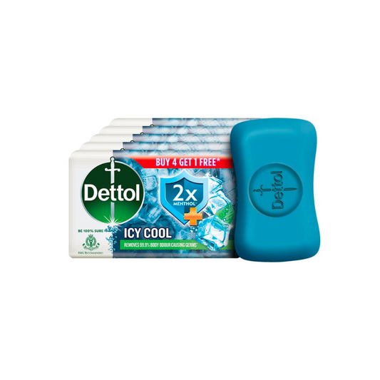 Dettol Intense Cool Bathing Soap Bar With Menthol (Buy 4 Get 1 Free - 125g Each)