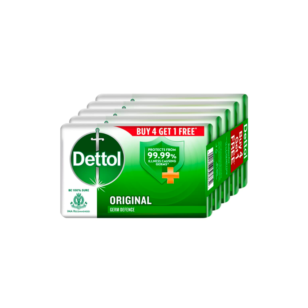 Dettol Original Germ Protection Bathing Soap Bar (Buy 4 Get 1 Free - 75g Each)