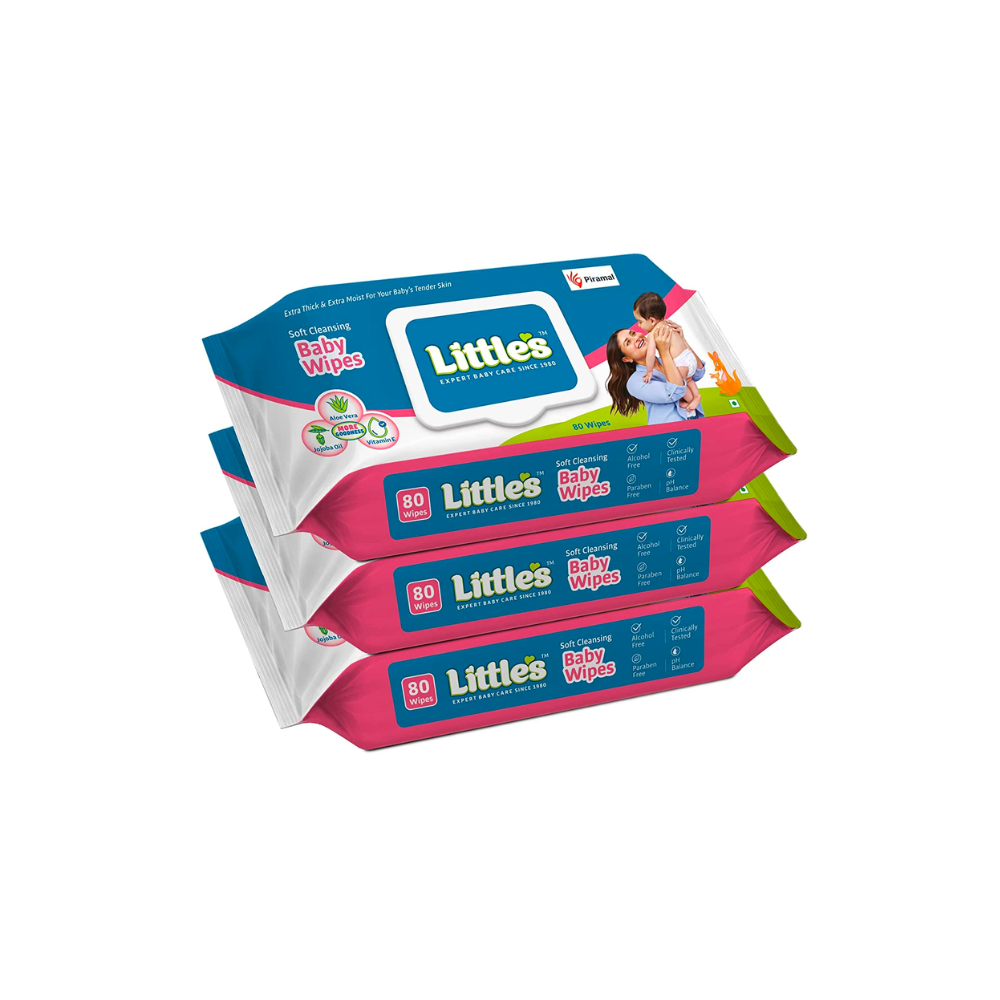 Little's Soft Cleansing Baby Wipes Lid - 80 Wipes (Pack of 3)