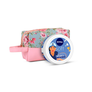 Nivea Soft Sporty College Edition Moisturizer - 300 ml with Floral Styling Pouch