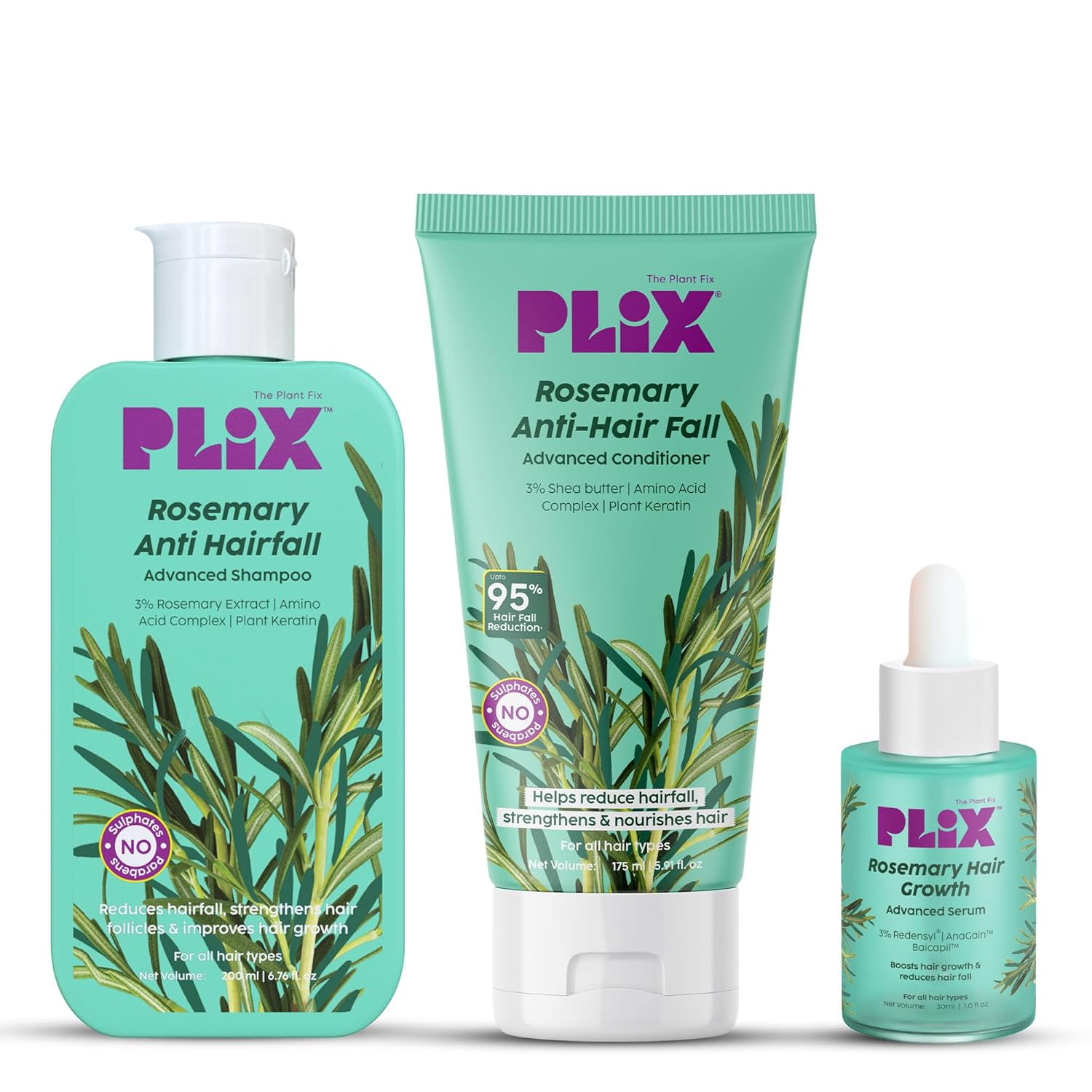 PLIX Rosemary Anti Hairfall Serum, Shampoo & Conditioner