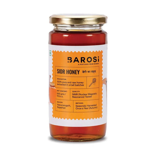 Barosi Sidr Honey 500gm - Unprocessed Wild Berry Honey, Natural Superfood, Sustainable Glass Packaging