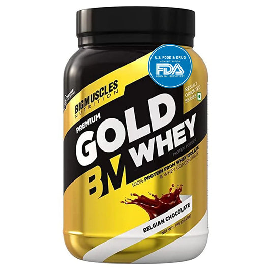 Bigmuscles Nutrition Premium Gold Whey 1Kg Whey Protein Isolate Blend | Belgian Chocolate Flavour