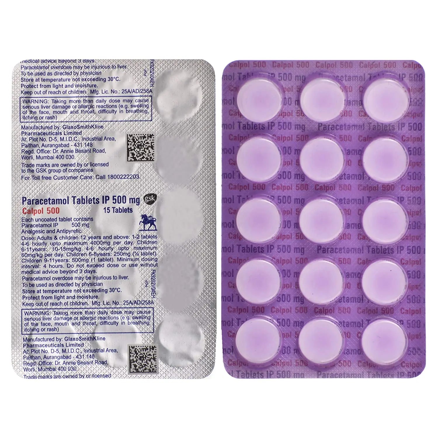 Calpol 500  - Paracetamol Tablets IP 500mg - 15Tablets GSK