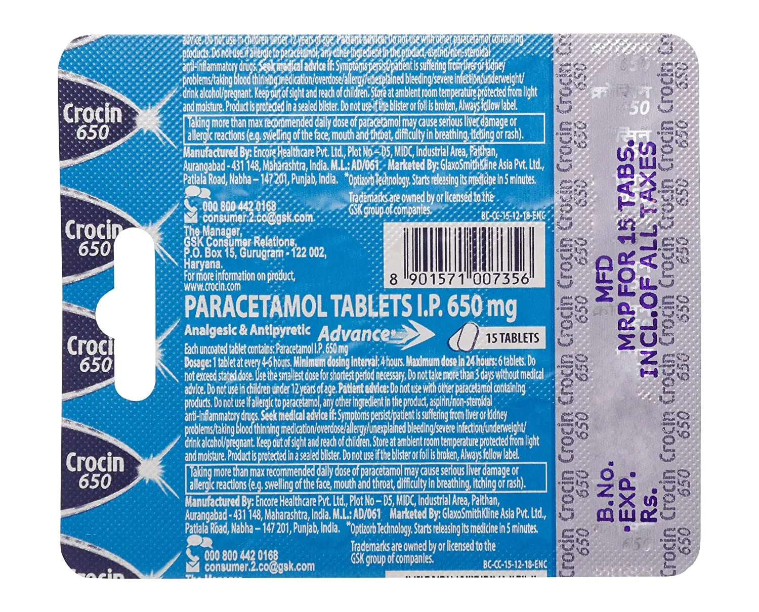Crocin 650 Advance - 15 Tablets GSK