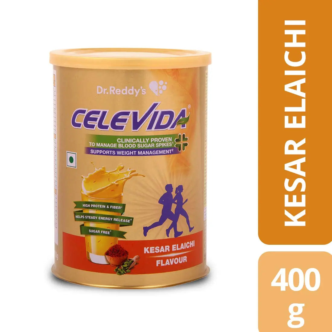 Dr. Reddy's Celevida  - Nutrition Health Drink for Diabetes Control & Immunity Support | Kesar Elaichi Flavour| No Added Sugar | 400g Powder Dr.Reddy's