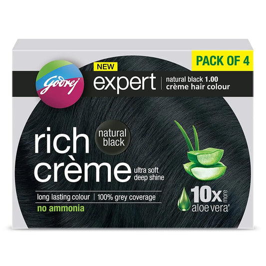 Godrej Expert Rich Creme Hair Colour Natural Black, Pack of 4
