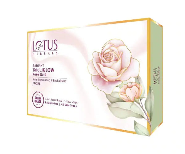 Lotus Herbals Radiant Bridal Glow  Rose Gold Skin Illuminating & Revitalising Facial 4IN1 Kit Lotus