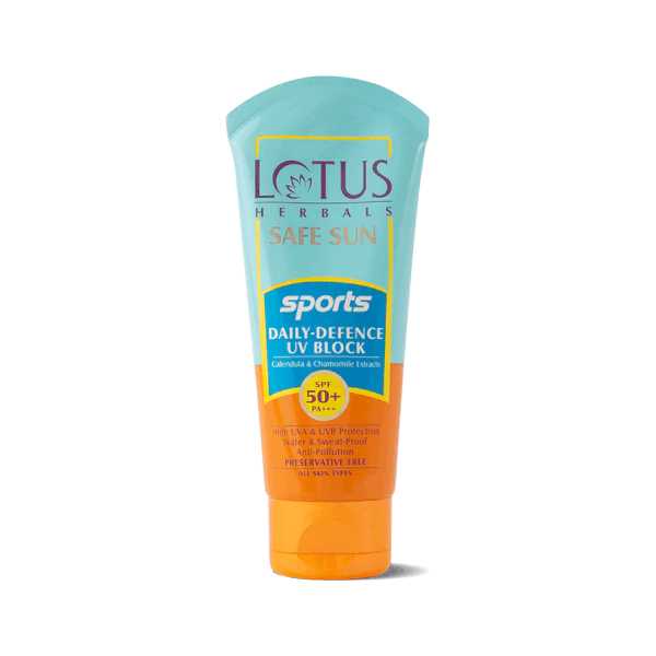 Lotus Herbals Safe Sun Sports Daily-Defence UV Block Sunscreen SPF 50+ - 80 gm Lotus