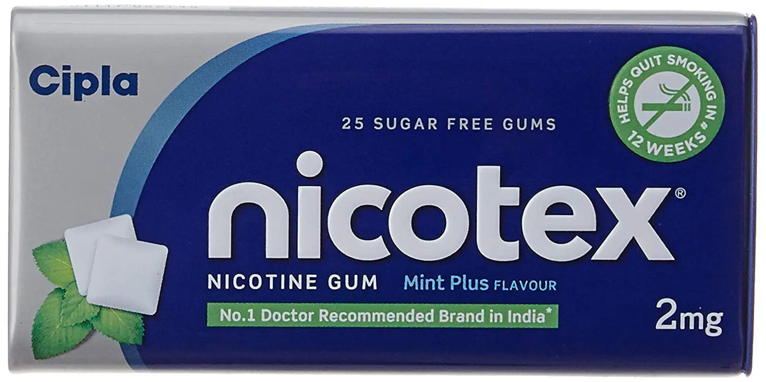 Nicotex Nicotine Gum Mint Plus Flavour - 25 Sugarfree Gums Cipla