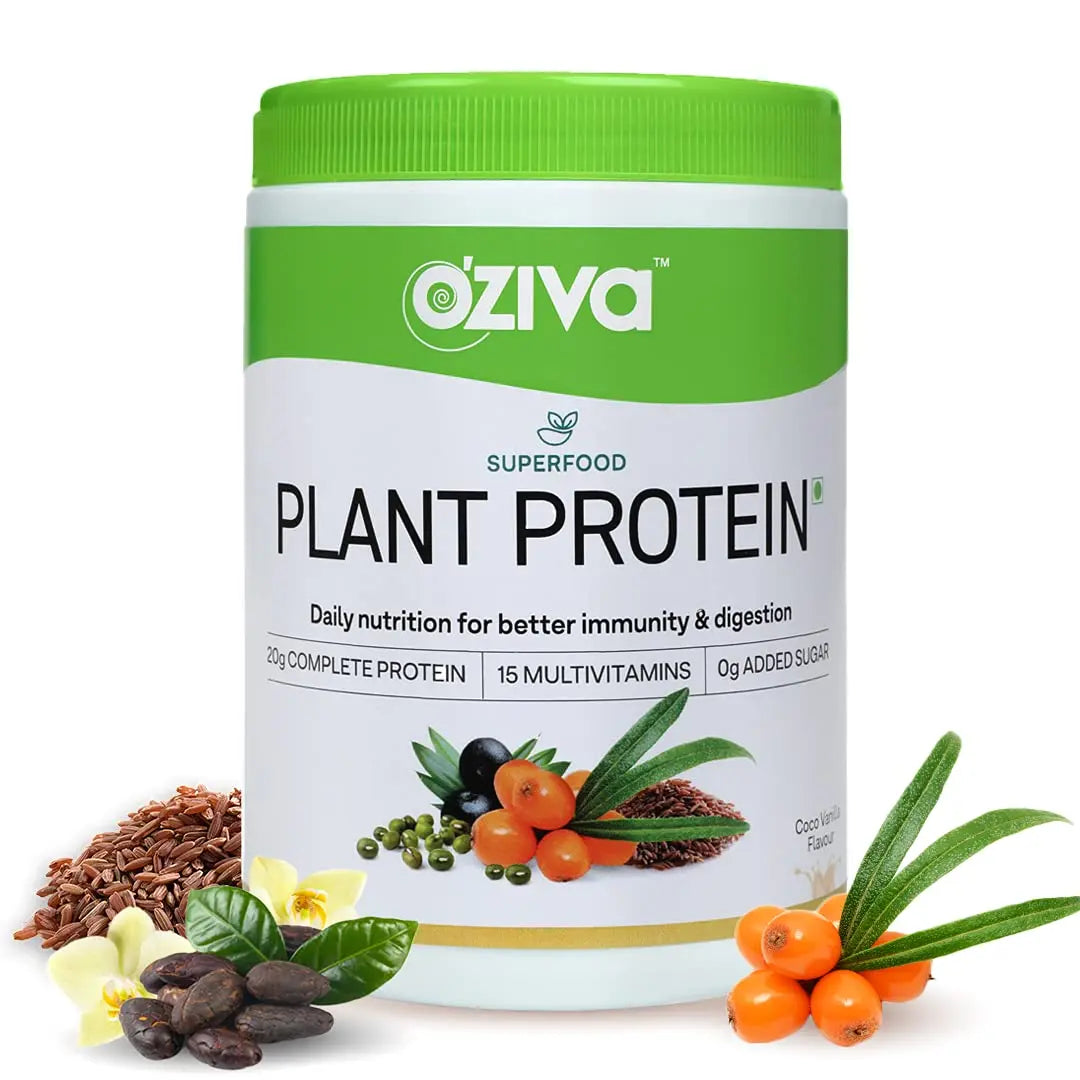 OZiva Superfood Plant Protein Powder - Coco Vanilla Flavour, 500gm Oziva