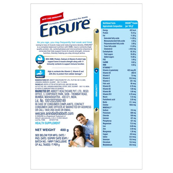 Ensure Nutritional Powder Chocolate Flavour 400gm - Refill Pack